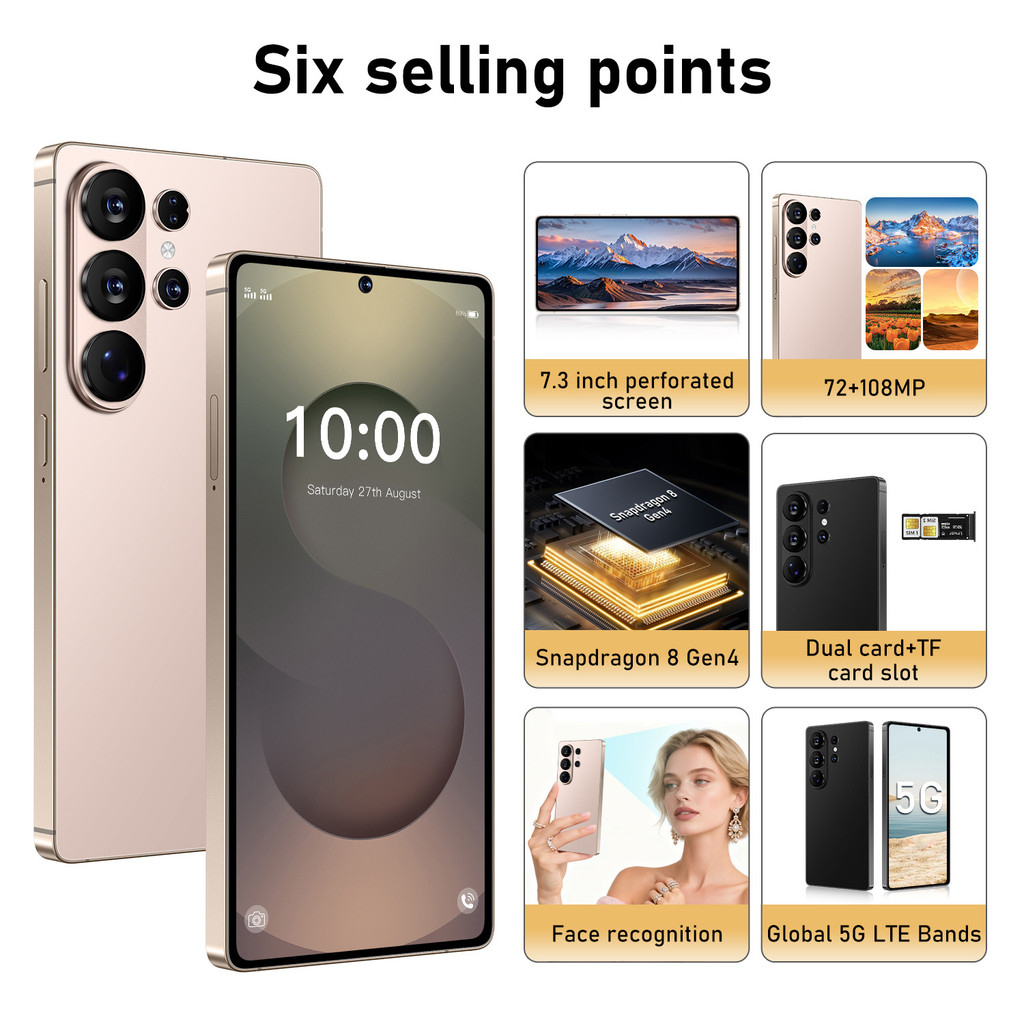 Brand New Global Version Smartphone S26 Ultra 7.3 inch Big Screen 5G Full Netcom Handphone Android15.0 - Rose Gold - Image 5