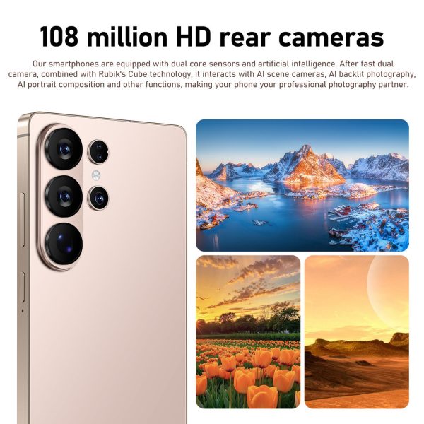 Brand New Global Version Smartphone S26 Ultra 7.3 inch Big Screen 5G Full Netcom Handphone Android15.0 - Rose Gold