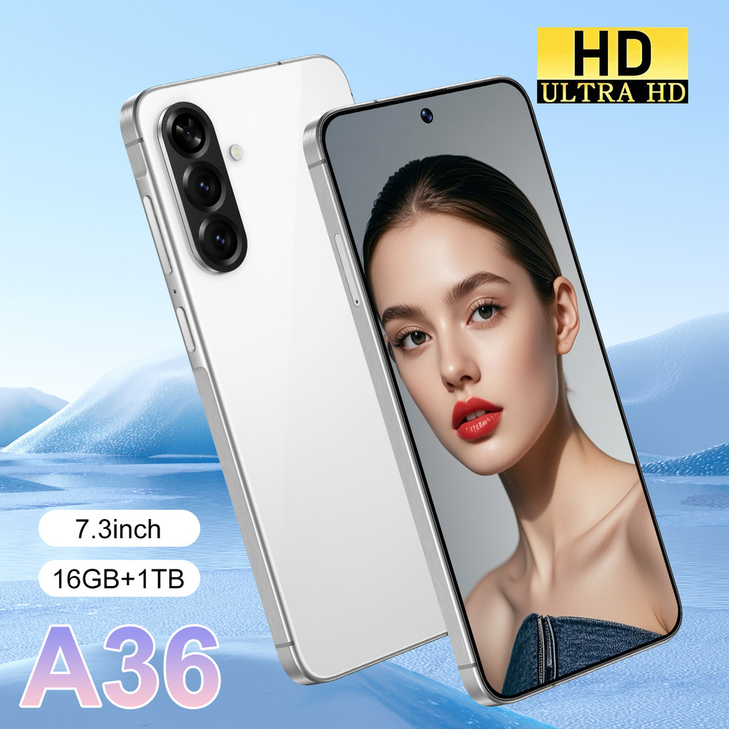 5G New Smartphone A36 7.3 inch Big Screen Android 14.0 Global Version Memory 16GB+1TB 8000mAh Massive Battery Octa-core - White - Image 2