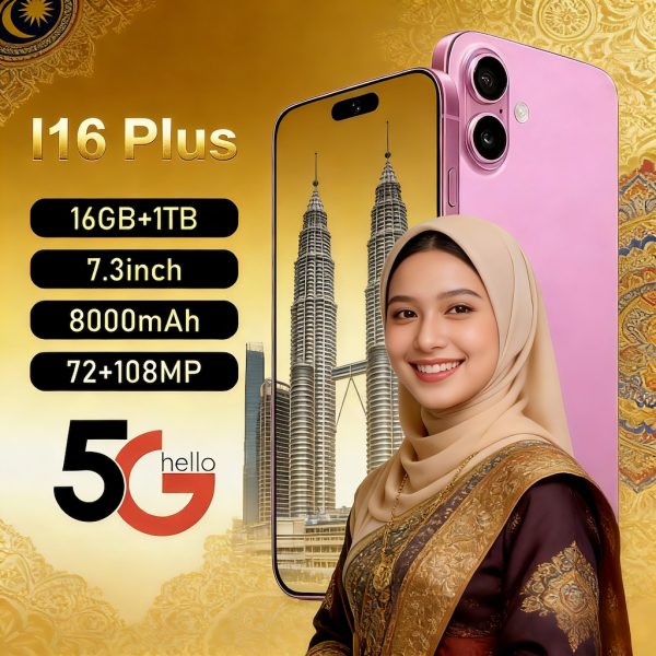 2026 New Product Multifunctional Smartphone i16 Plus 7.3 inch Big Screen Large memory 16GB+1TB 5G All-Network Compatible Mobile - Black