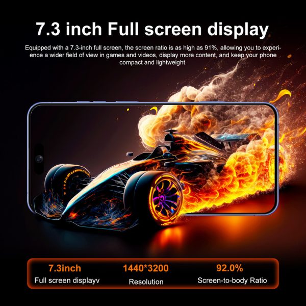 2026 New Product Multifunctional Smartphone i16 Plus 7.3 inch Big Screen Large memory 16GB+1TB 5G All-Network Compatible Mobile - Black