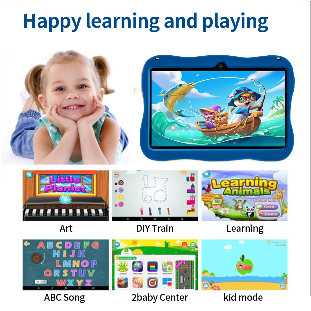 Learning Tablet for Kids 7 Inch Kids Tablet Android12 HD Dual Cameras Toddler Educational Toy Gift for Children 5G WiFi - Blue - Image 8