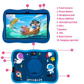 Learning Tablet for Kids 7 Inch Kids Tablet Android12 HD Dual Cameras Toddler Educational Toy Gift for Children 5G WiFi - Blue - Image 4
