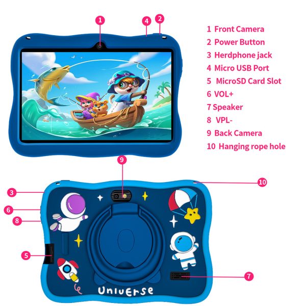 Learning Tablet for Kids 7 Inch Kids Tablet Android12 HD Dual Cameras Toddler Educational Toy Gift for Children 5G WiFi - Blue
