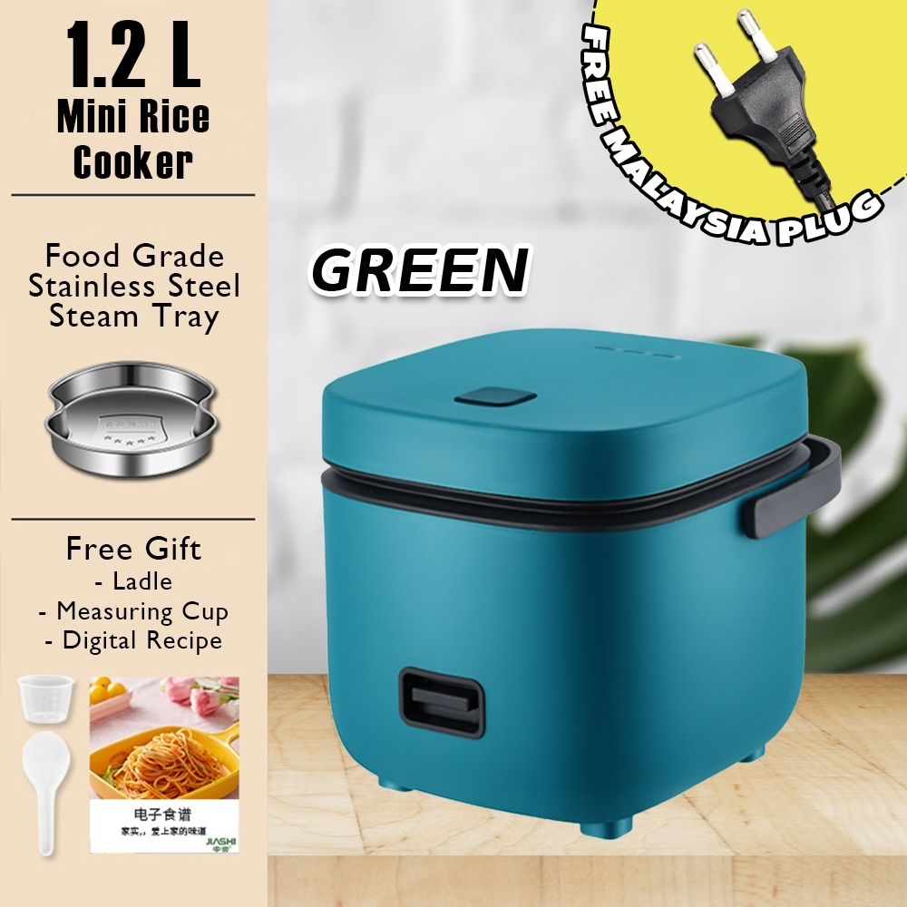 Giselle Multifunctional Mini Rice Cooker 1.2L Pot and Steamer with Non-stick Pot and Steamer - Green - Image 1