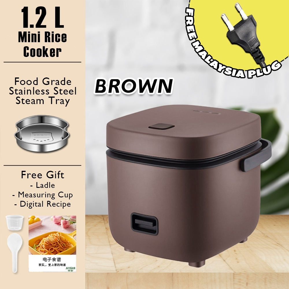 Giselle Multifunctional Mini Rice Cooker 1.2L Pot and Steamer with Non-stick Pot and Steamer - Brown - Image 1