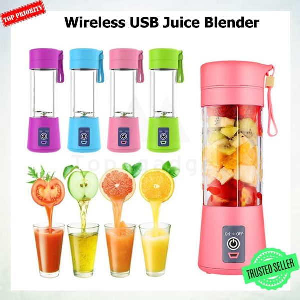 Portable Electric Juice Blender (380ml) - USB Rechargeable Mini Fruit Mixer with 6 Blades - Blue