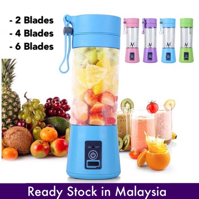 Portable Electric Juice Blender (380ml) - USB Rechargeable Mini Fruit Mixer with 6 Blades - Blue - Image 2