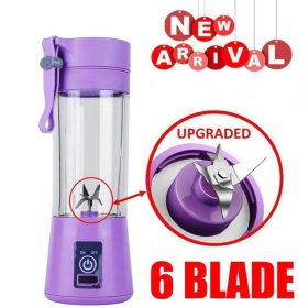 Portable Electric Juice Blender (380ml) - USB Rechargeable Mini Fruit Mixer with 6 Blades - Purple