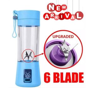 Portable Electric Juice Blender (380ml) - USB Rechargeable Mini Fruit Mixer with 6 Blades - Blue