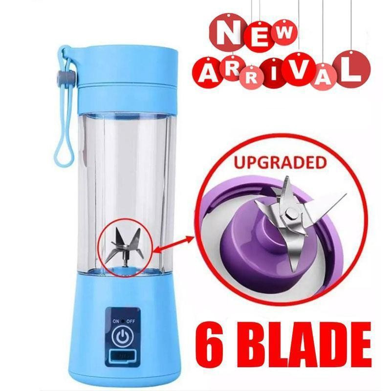 Portable Electric Juice Blender (380ml) - USB Rechargeable Mini Fruit Mixer with 6 Blades - Blue - Image 1