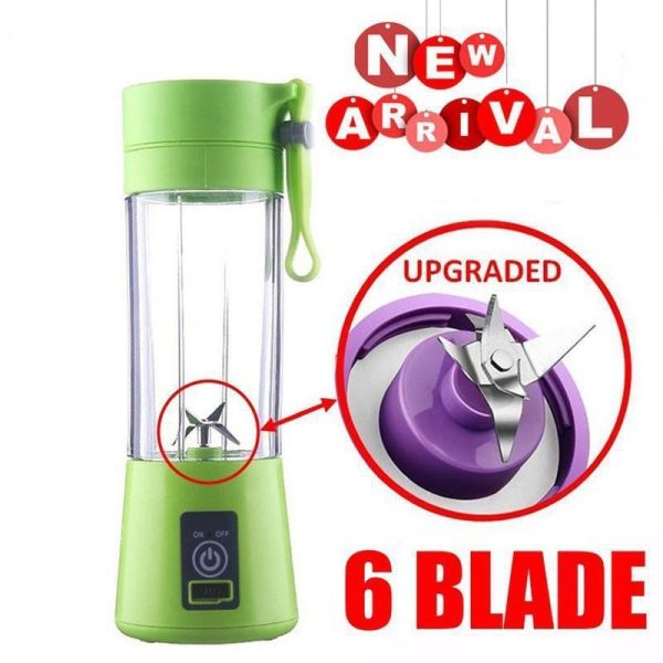Portable Electric Juice Blender (380ml) - USB Rechargeable Mini Fruit Mixer with 6 Blades - Green