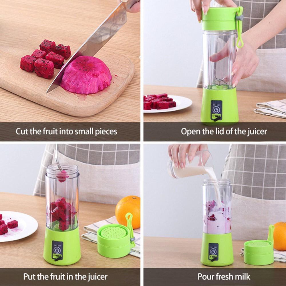 Portable Electric Juice Blender (380ml) - USB Rechargeable Mini Fruit Mixer with 6 Blades - Blue - Image 5