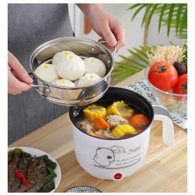 Electric Cooker 1.8L Non-Stick Mini Pot with Steamer Tray, Frying Pan, Multi-Cooker Mini Rice Cooker - White - Image 4
