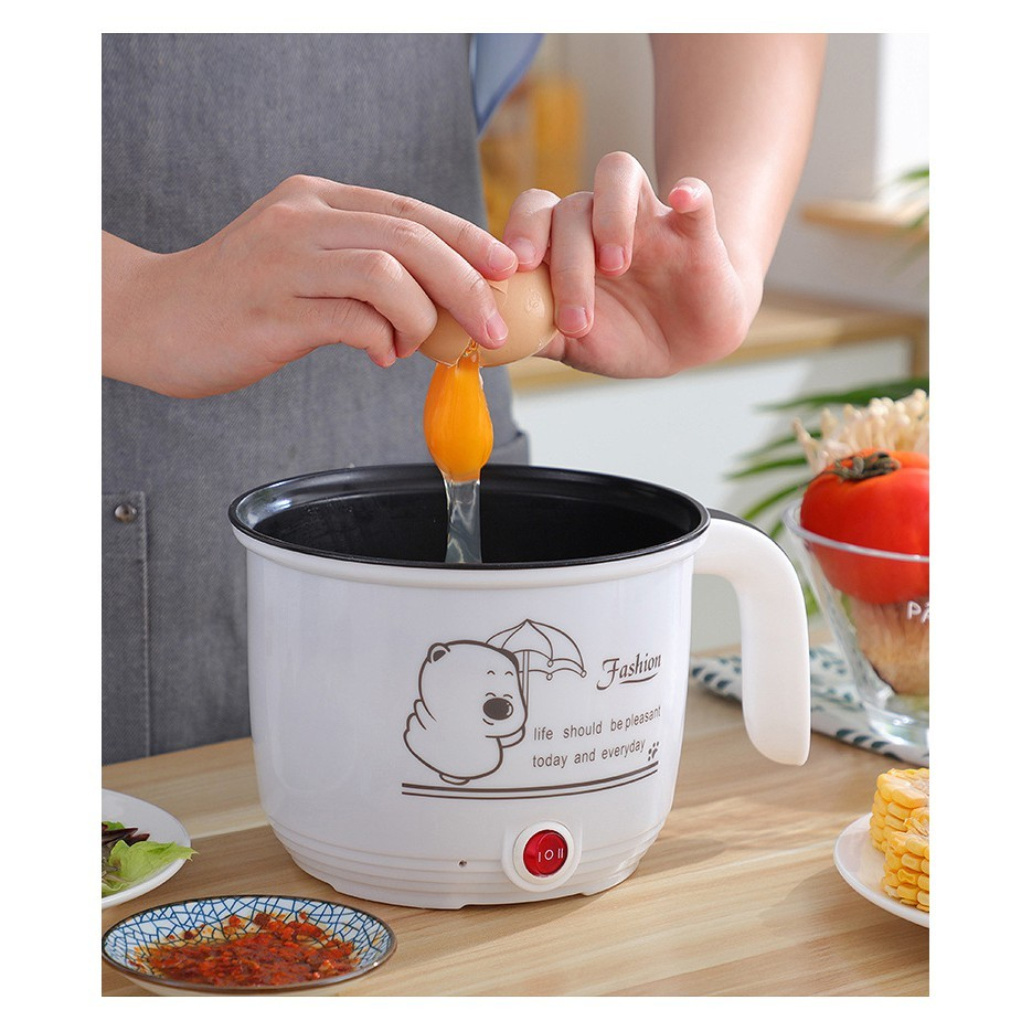 Electric Cooker 1.8L Non-Stick Mini Pot with Steamer Tray, Frying Pan, Multi-Cooker Mini Rice Cooker - White - Image 3