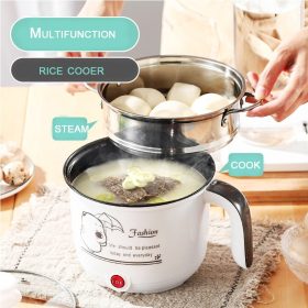 Electric Cooker 1.8L Non-Stick Mini Pot with Steamer Tray, Frying Pan, Multi-Cooker Mini Rice Cooker - White - Image 2