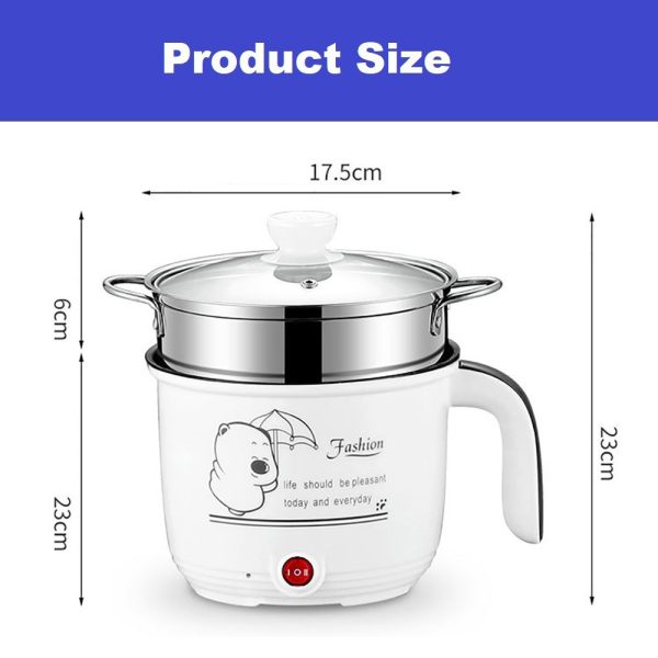 Electric Cooker 1.8L Non-Stick Mini Pot with Steamer Tray, Frying Pan, Multi-Cooker Mini Rice Cooker - White