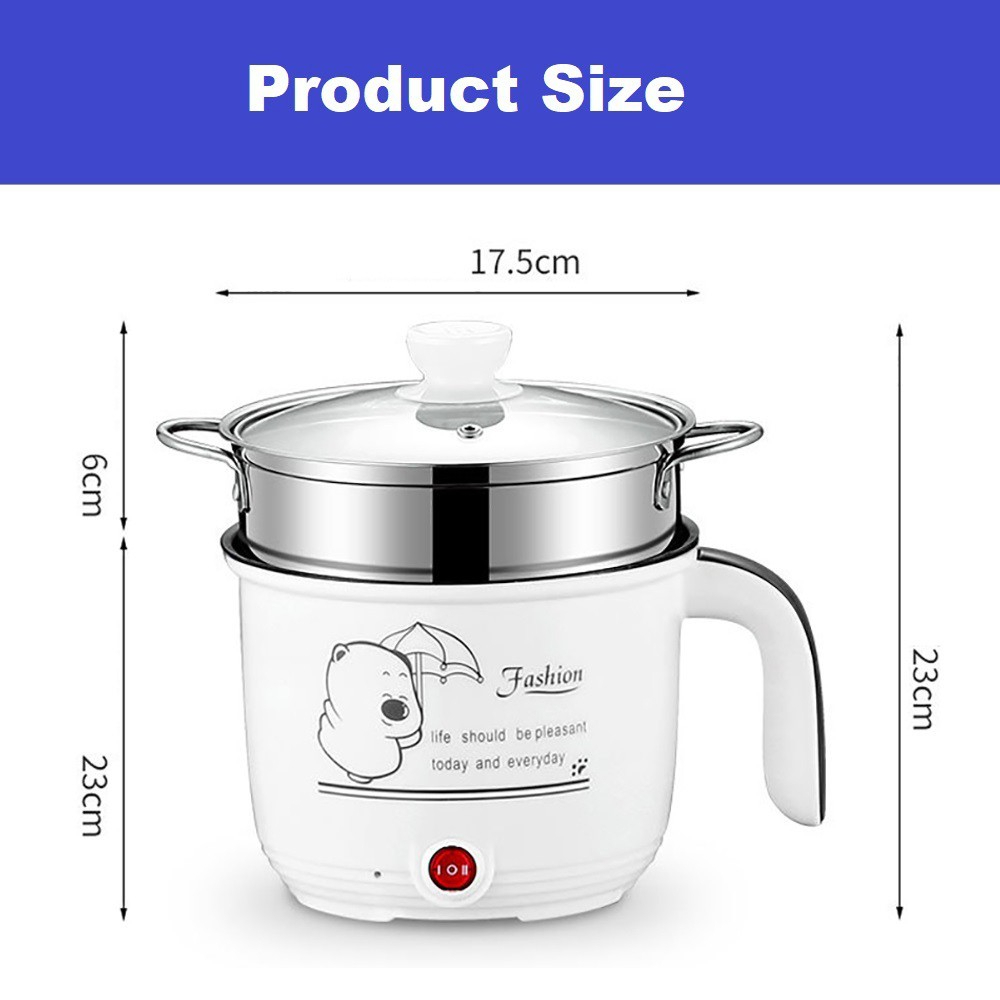 Electric Cooker 1.8L Non-Stick Mini Pot with Steamer Tray, Frying Pan, Multi-Cooker Mini Rice Cooker - White - Image 8