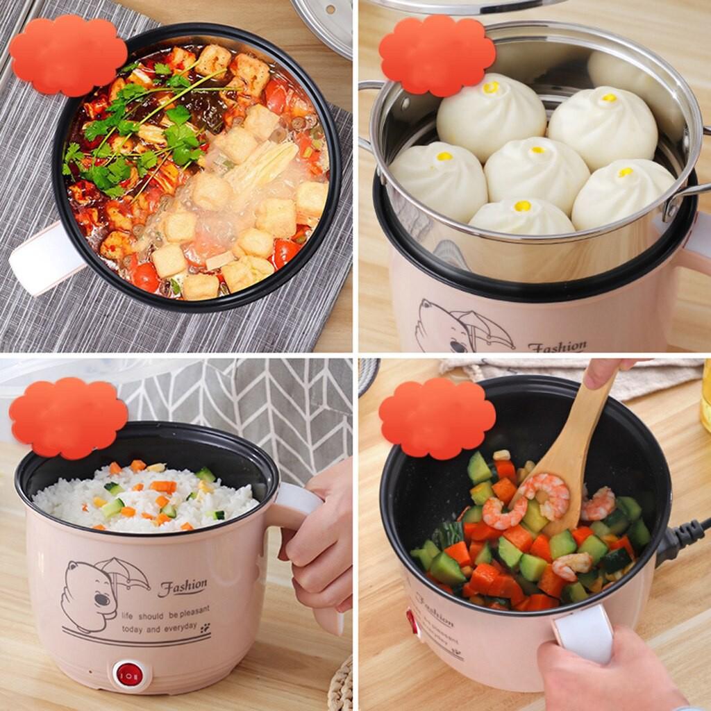 Electric Cooker 1.8L Non-Stick Mini Pot with Steamer Tray, Frying Pan, Multi-Cooker Mini Rice Cooker - White - Image 6
