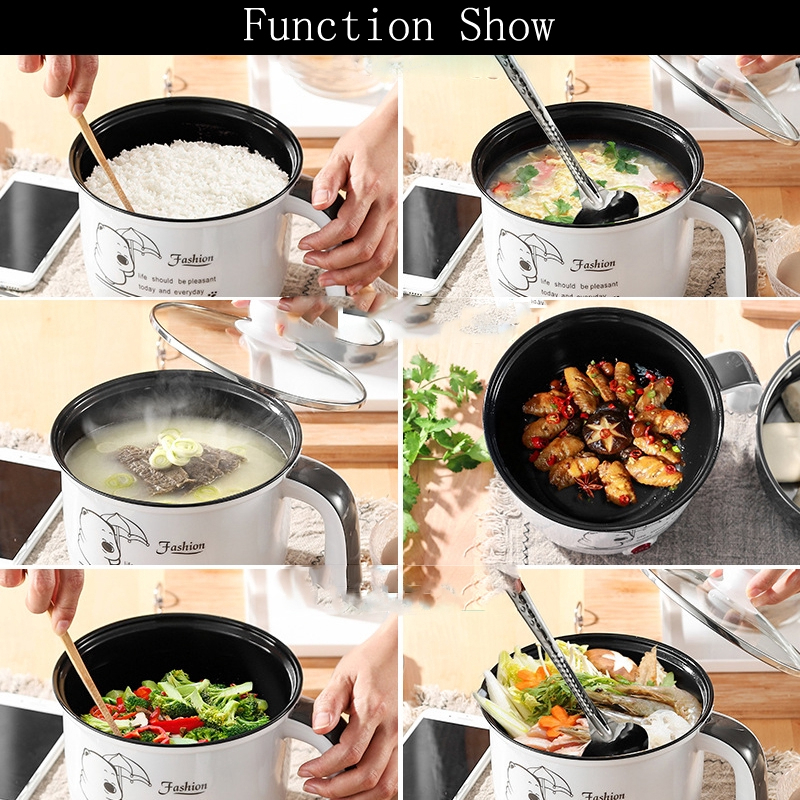 Electric Cooker 1.8L Non-Stick Mini Pot with Steamer Tray, Frying Pan, Multi-Cooker Mini Rice Cooker - White - Image 7