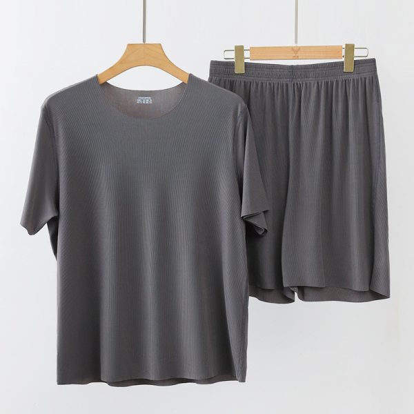 Men Summer Loose Ice Silk Couple Plus Size Pajamas Short-Sleeved Loungewear Pajamas - Grey