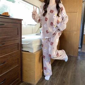 Fruit Pattern Fur Pajamas Set, FreeSize Thermal Cotton Fleece Set for Super Warm Home Wear - Bear Brown - Image 3