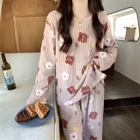 Fruit Pattern Fur Pajamas Set, FreeSize Thermal Cotton Fleece Set for Super Warm Home Wear - Bear Brown