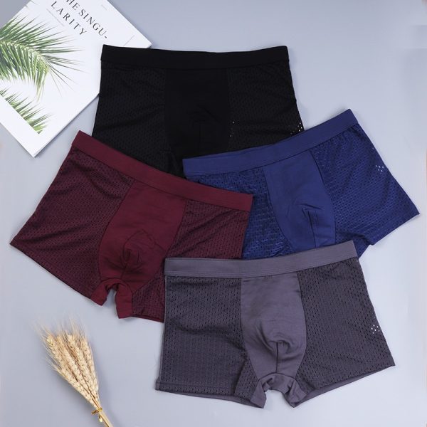 4 Pcs Set Men's Underwear Men's Boxer Shorts, Ice Silk Material, Size L-6XL, Spandex Sports Mesh Design