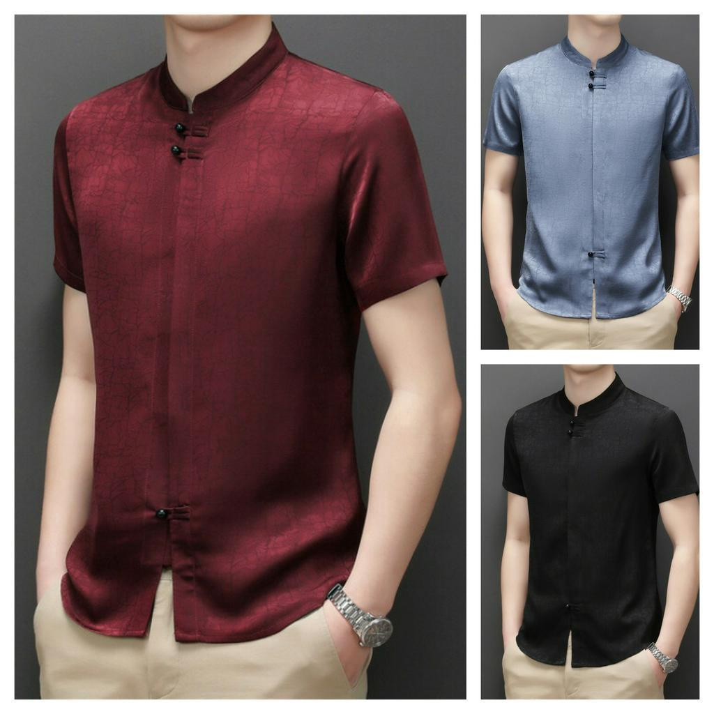 Men Samfu CNY Tang suit short sleeve Chinese style tangzhuang male middle-aged plus - Red - Image 2