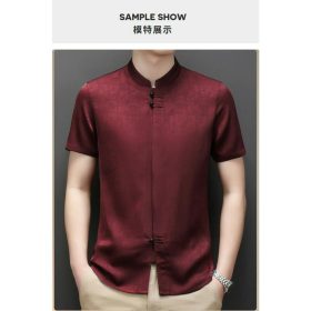 Men Samfu CNY Tang suit short sleeve Chinese style tangzhuang male middle-aged plus - Red - Image 3