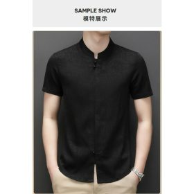 Men Samfu CNY Tang suit short sleeve Chinese style tangzhuang male middle-aged plus - Black - Image 3