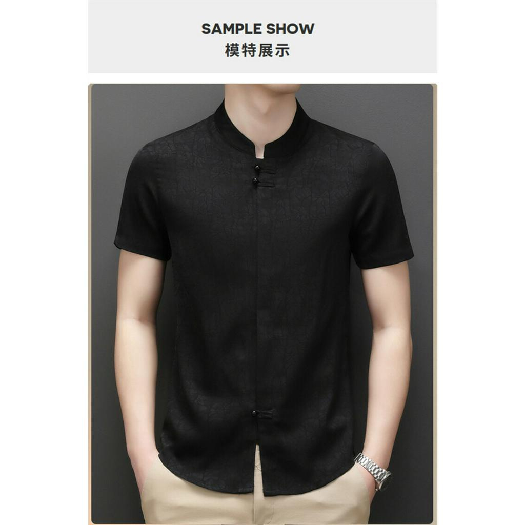 Men Samfu CNY Tang suit short sleeve Chinese style tangzhuang male middle-aged plus - Black - Image 3