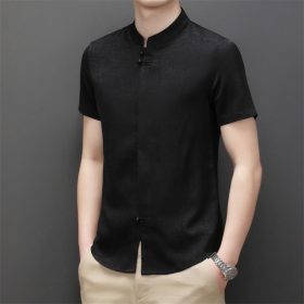Men Samfu CNY Tang suit short sleeve Chinese style tangzhuang male middle-aged plus - Black