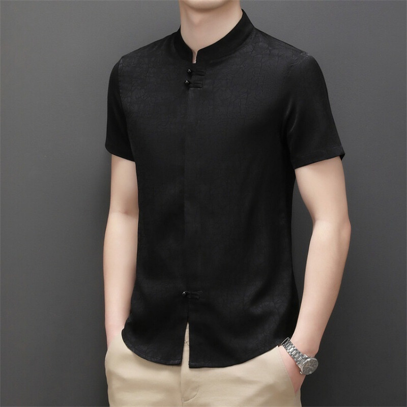 Men Samfu CNY Tang suit short sleeve Chinese style tangzhuang male middle-aged plus - Black - Image 1