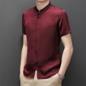 Men Samfu CNY Tang suit short sleeve Chinese style tangzhuang male middle-aged plus - Red - Image 1