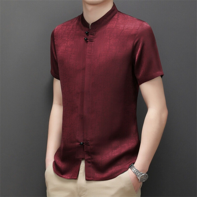 Men Samfu CNY Tang suit short sleeve Chinese style tangzhuang male middle-aged plus - Red - Image 1