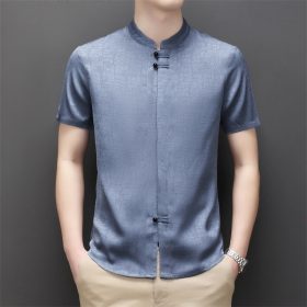 Men Samfu CNY Tang suit short sleeve Chinese style tangzhuang male middle-aged plus - Blue - Image 3