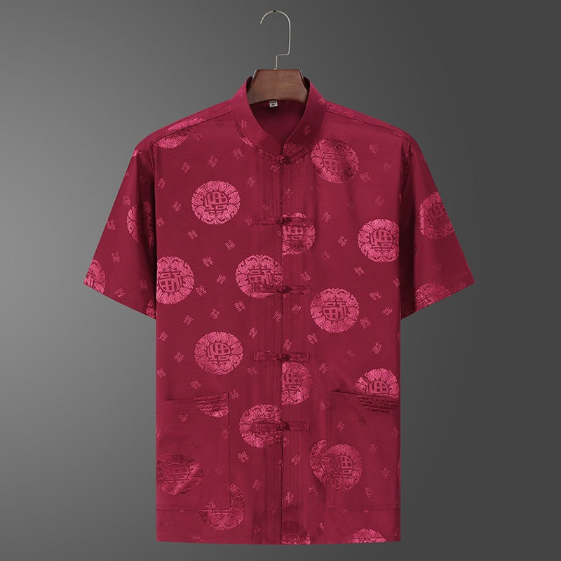 Men Samfu Traditional Short Sleeve CNY Tang Suit - Red - Image 1