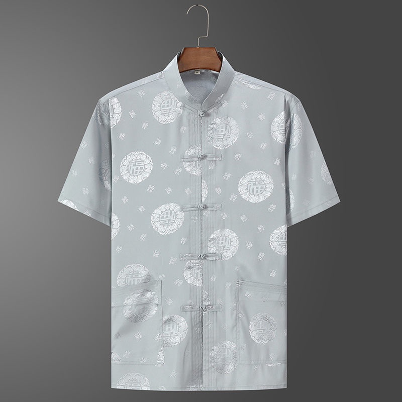 Men Samfu Traditional Short Sleeve CNY Tang Suit - Grey - Image 1