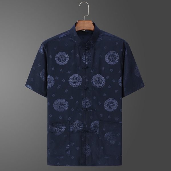 Men Samfu Traditional Short Sleeve CNY Tang Suit - Navy Blue