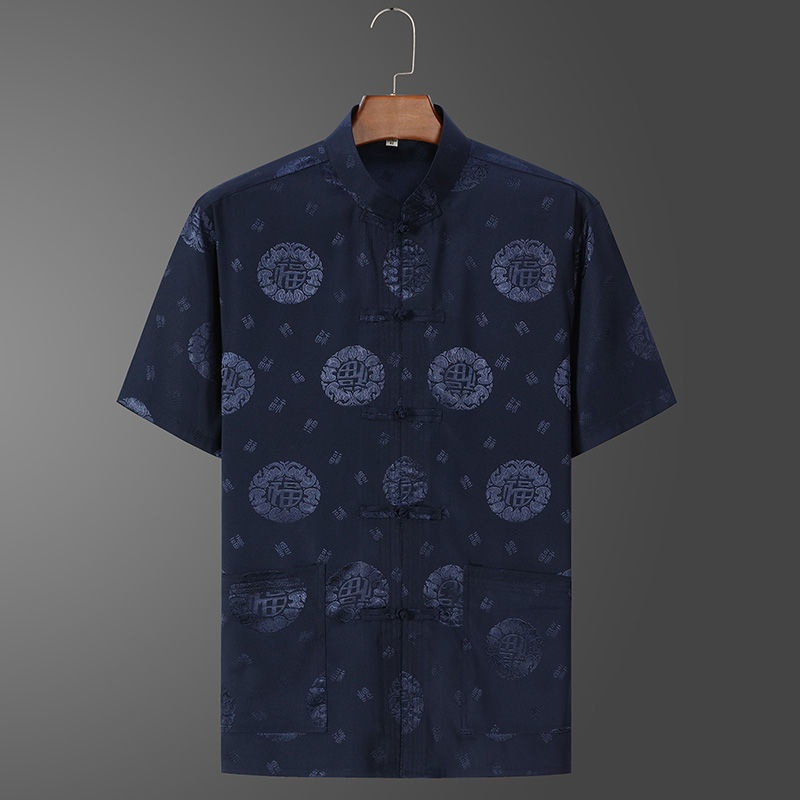 Men Samfu Traditional Short Sleeve CNY Tang Suit - Navy Blue - Image 1