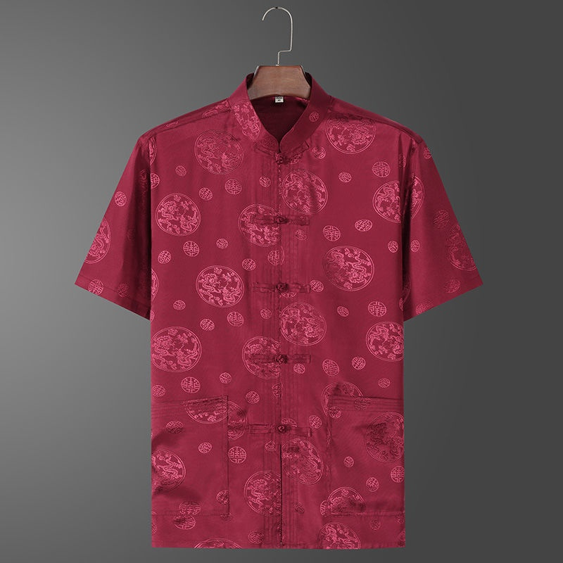 Men Samfu Traditional Short Sleeve CNY Tang Suit - Red - Image 1
