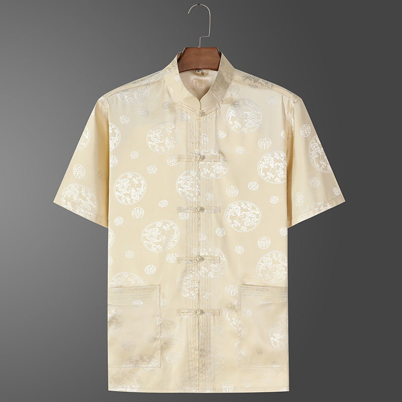 Men Samfu Traditional Short Sleeve CNY Tang Suit - Beige - Image 1