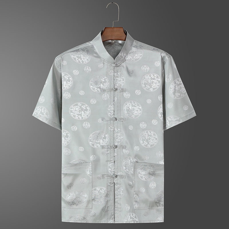Men Samfu Traditional Short Sleeve CNY Tang Suit - Grey - Image 1