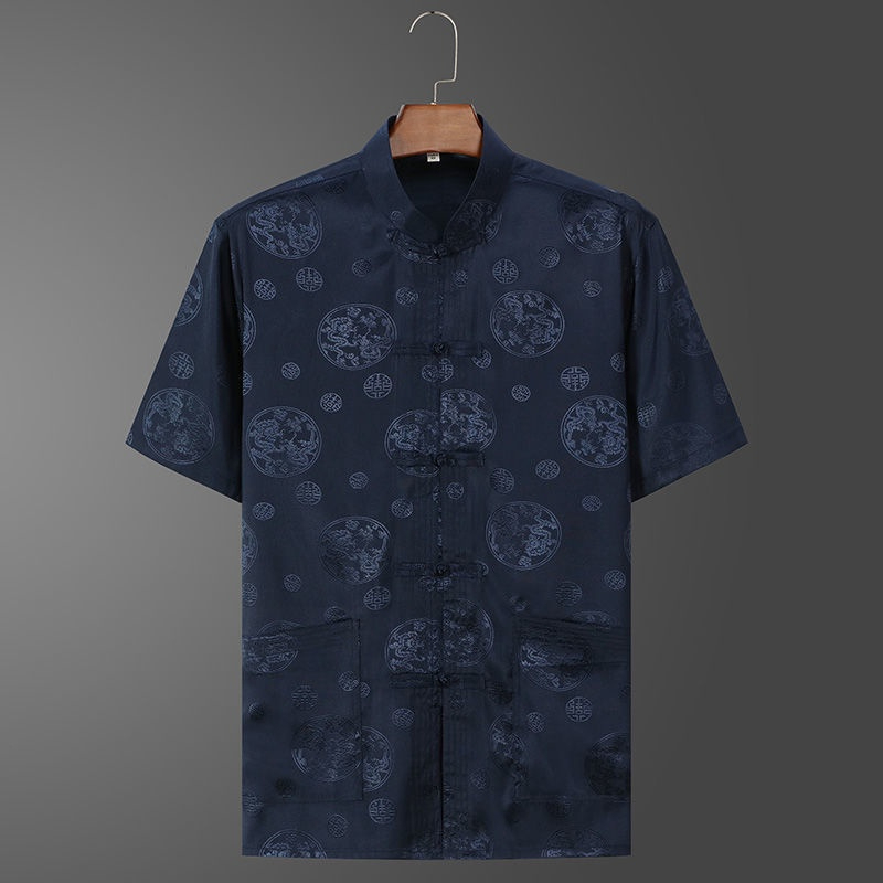 Men Samfu Traditional Short Sleeve CNY Tang Suit - Navy Blue - Image 1