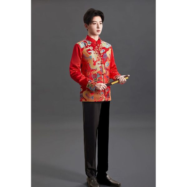 Men Tang Suit Top Dragon Long Sleeve CNY Traditional Chinese Coat Improved Pattern Brocade - DZ6-1