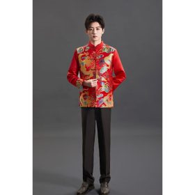 Men Tang Suit Top Dragon Long Sleeve CNY Traditional Chinese Coat Improved Pattern Brocade - DZ6-1 - Image 7