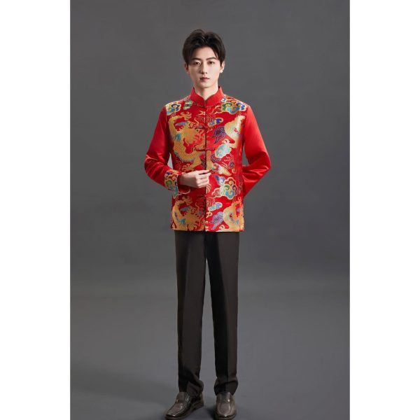 Men Tang Suit Top Dragon Long Sleeve CNY Traditional Chinese Coat Improved Pattern Brocade - DZ6-1