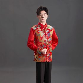 Men Tang Suit Top Dragon Long Sleeve CNY Traditional Chinese Coat Improved Pattern Brocade - DZ6-1 - Image 3