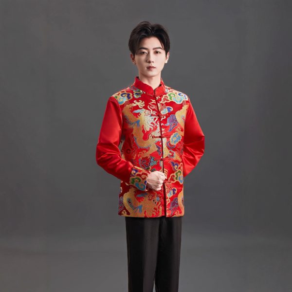 Men Tang Suit Top Dragon Long Sleeve CNY Traditional Chinese Coat Improved Pattern Brocade - DZ6-1
